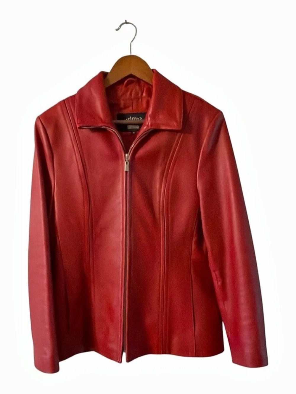 Y2K Fourteen Zero Red Genuine Leather Jacket Juniors M Fitted Retro Rocker